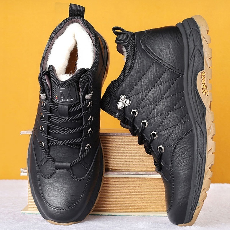 2023 Winter Hot Product Warm Outdoor Genuine Leather Snow Boots Shoes Sheep Fur Lined Snow Ankle Boots