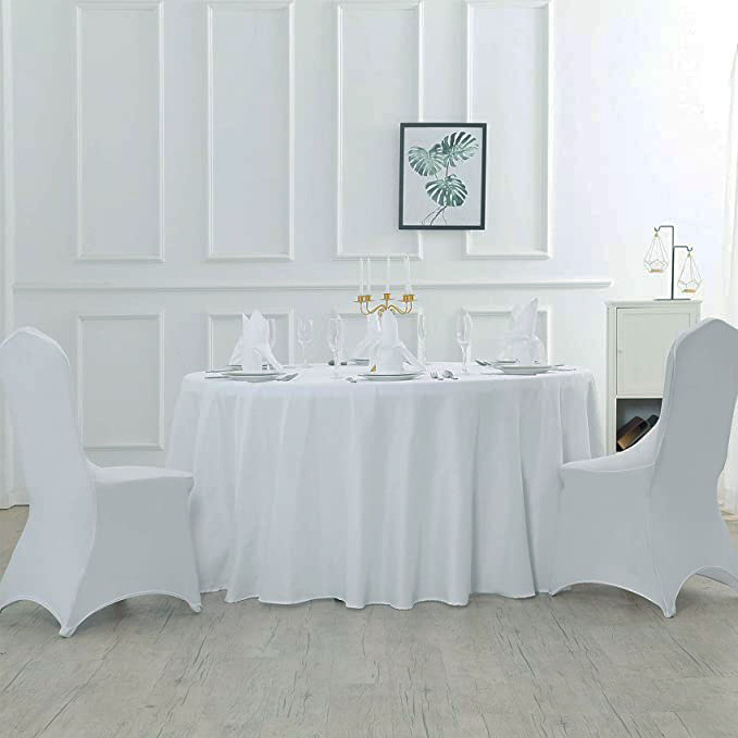 Custom 108 Inch White Round Tablecloth Washable Polyester Table Cloth Decorative Table Cover for Wedding Party Dining Banquet