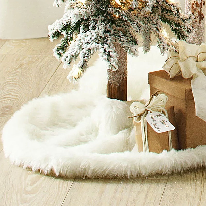 78/90/122cm Christmas Tree Skirt Faux Fur Snowflake White Plush Tree Skirt for Xmas Tree