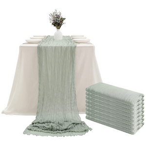 10 Pack Boho Sage Green Cotton Gauze Cheesecloth Table Runner for Wedding