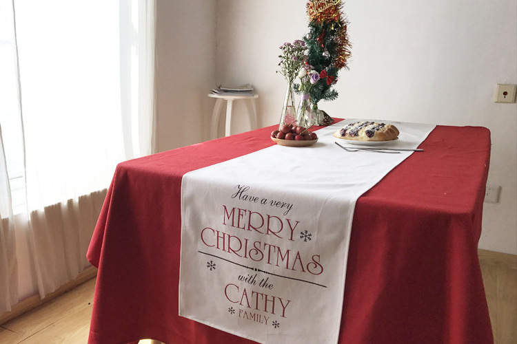 Wholesale christmas european white farmhouse dining table runner cotton table linen runner