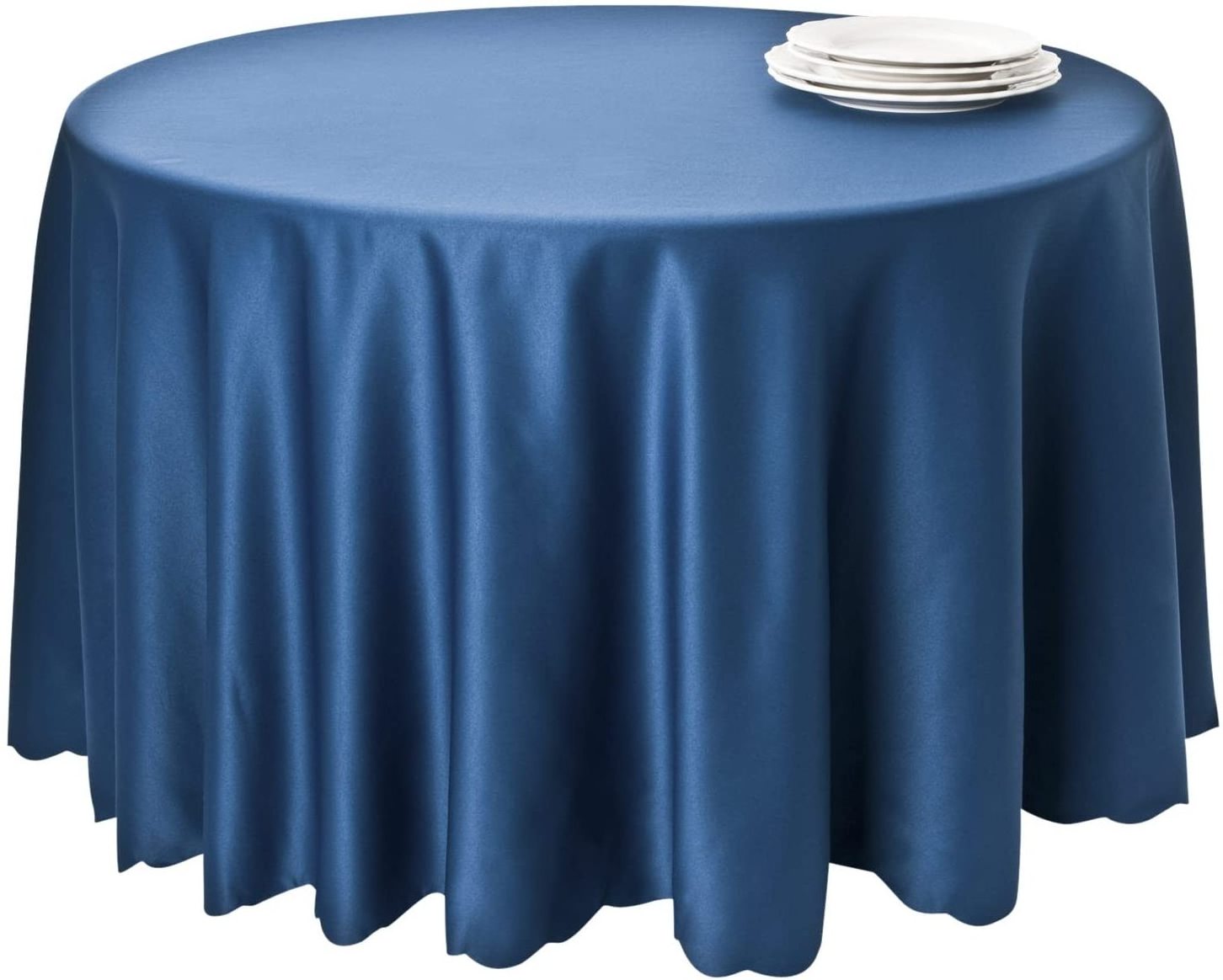 Remarkable Quality Birthday Dining Party Waterproof Lamour Satin Round Blue Table Cloth for Events