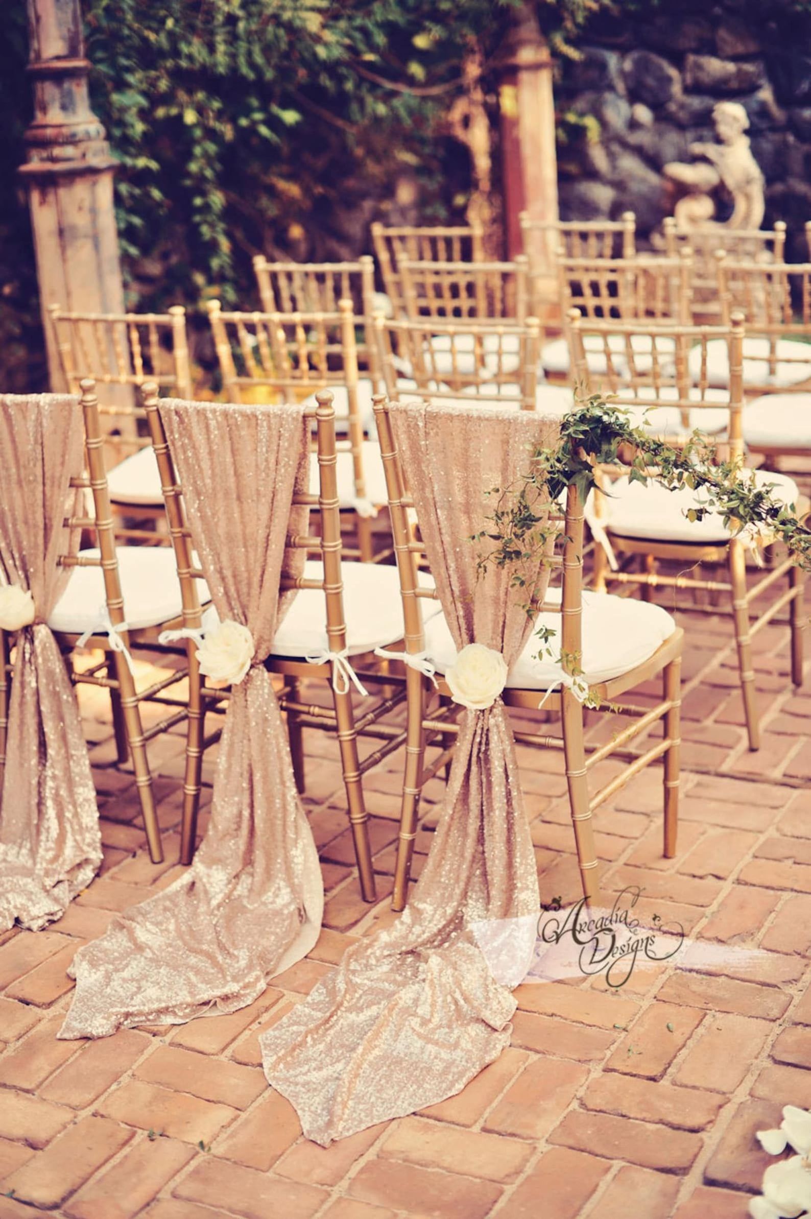 Wholesale custom chair bands sash reserved rose gold sequin decorations wedding chairs sashes