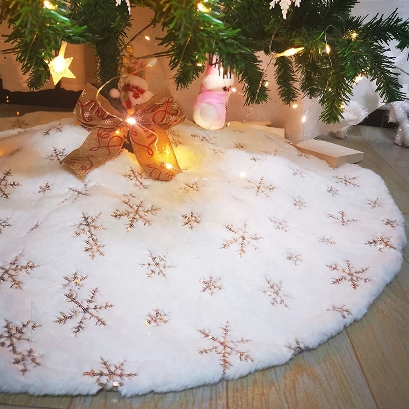 78/90/122cm Christmas Tree Skirt Faux Fur Snowflake White Plush Tree Skirt for Xmas Tree