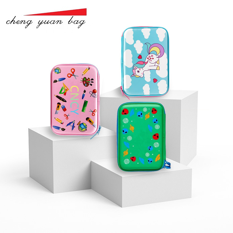 3d eva unicorn cute pencil case for kids Fashion stationery promotional hard shell cute printed EVA pencil case