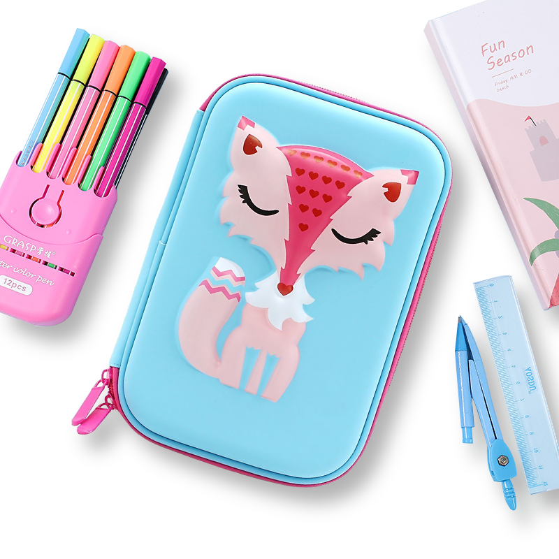 3d eva unicorn cute pencil case for kids Fashion stationery promotional hard shell cute printed EVA pencil case