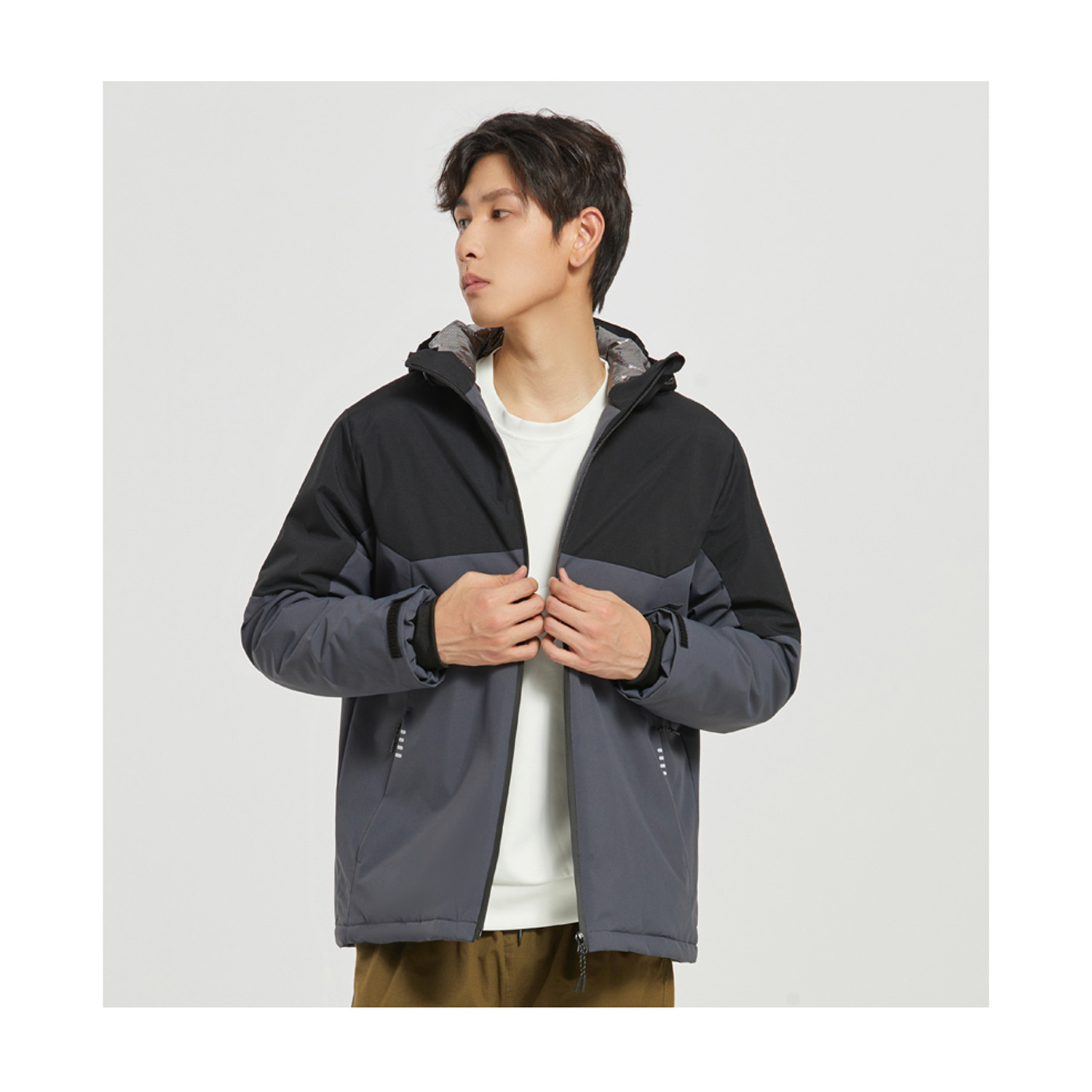 fashion color matching heated windproof hoodie   down cotton-filled  workwear outdoor winter hoodie jacket