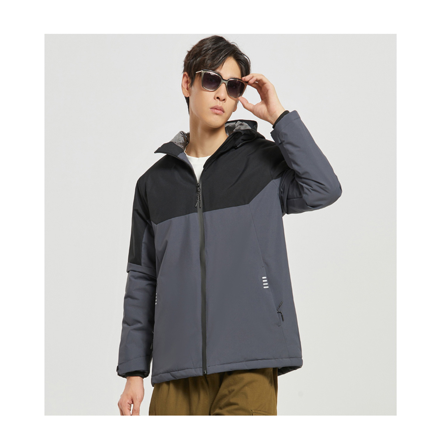 fashion color matching heated windproof hoodie   down cotton-filled  workwear outdoor winter hoodie jacket