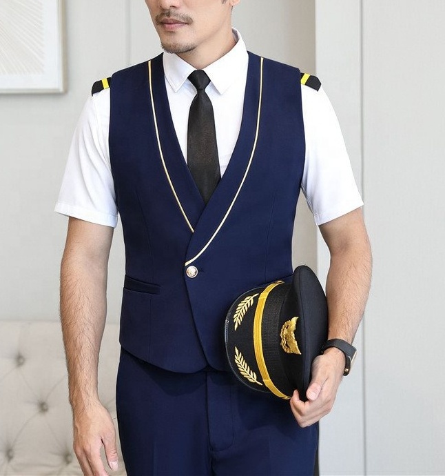 Custom Men's Pilot Costume With Jacket Trousers And Hat Logo Handsome Aircraft commander Captain Airline pilot Uniform