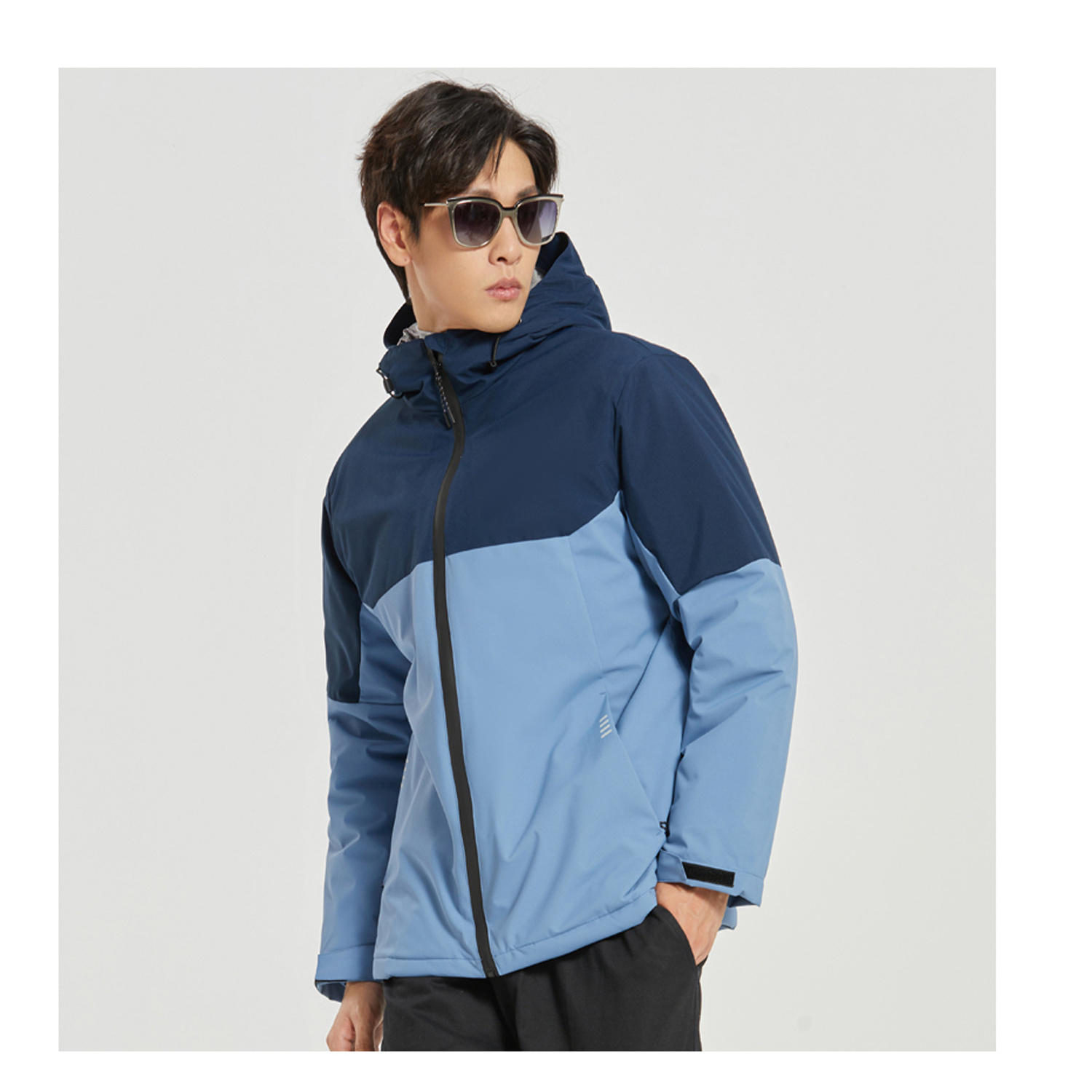 fashion color matching heated windproof hoodie   down cotton-filled  workwear outdoor winter hoodie jacket