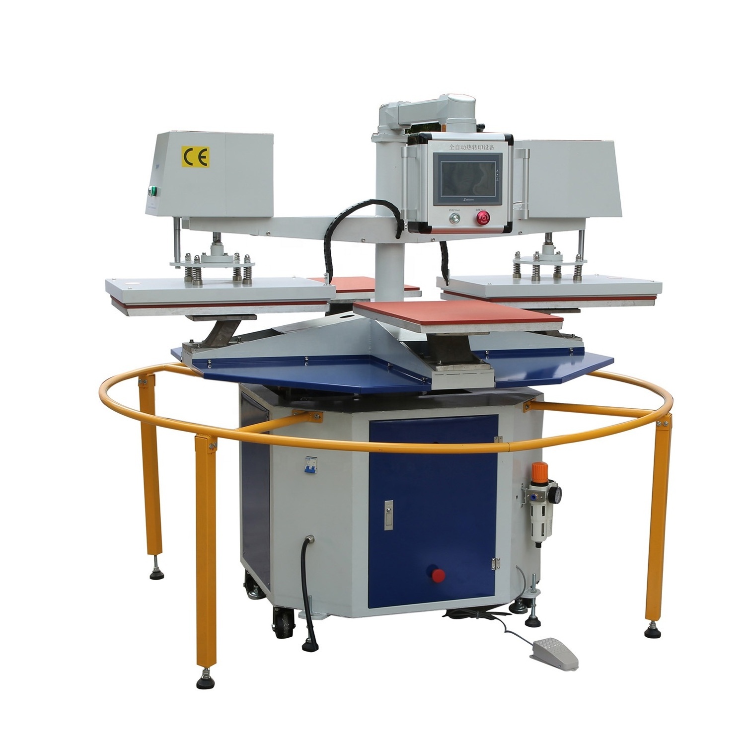 High Production Capacity Garment Factory T shirts Printing Press 4 station 2 Heads Heat Press Machine