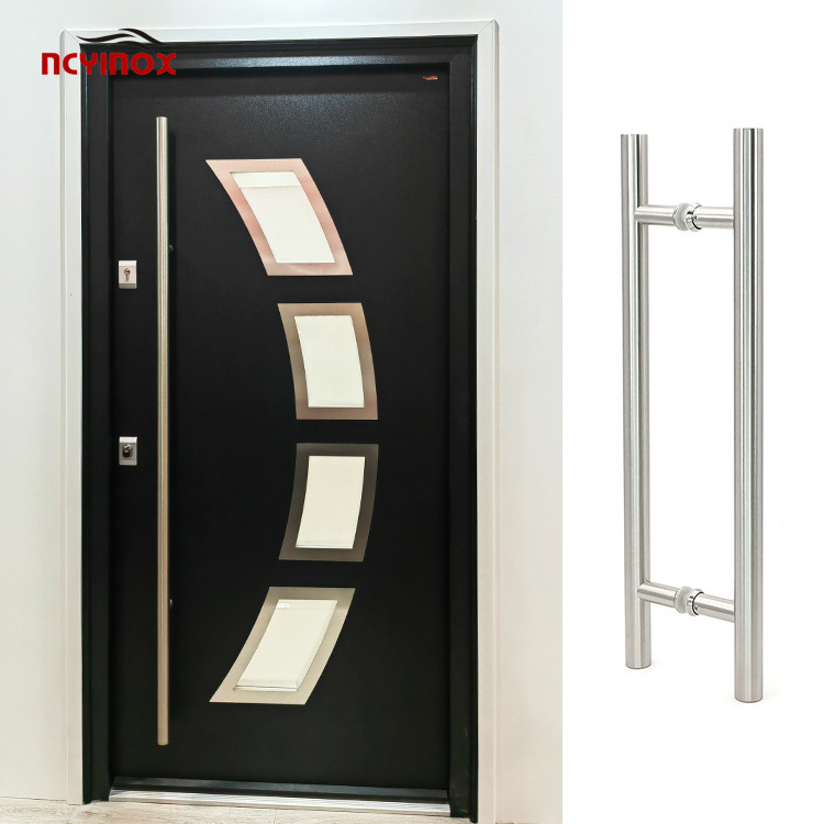 D shape Round Bar wooden door handles aluminum front main door stainless steel black pull glass door handle