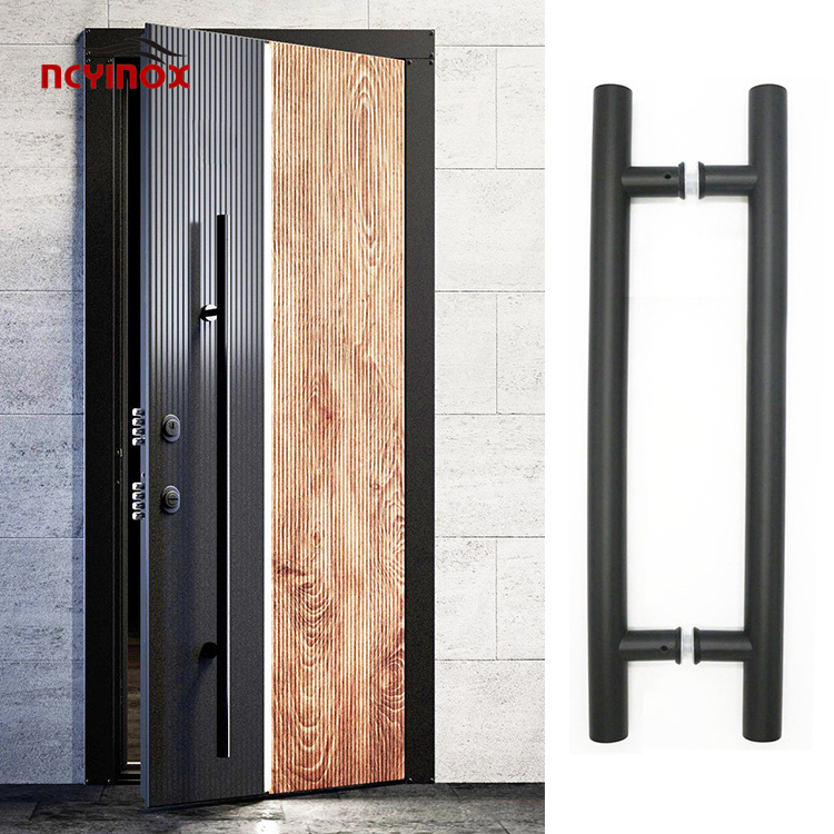 D shape Round Bar wooden door handles aluminum front main door stainless steel black pull glass door handle