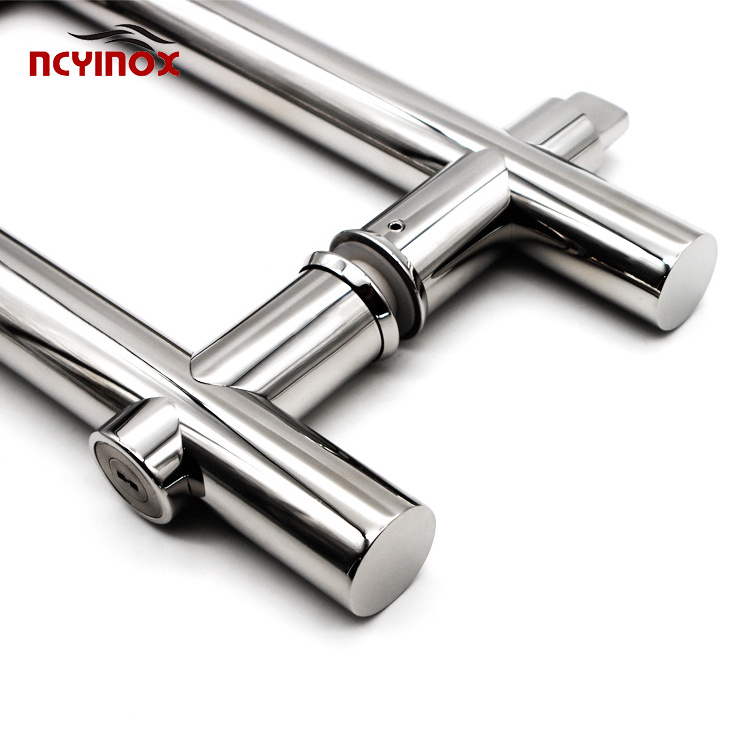 Wholesale round tube mirror stainless steel glass door handle with lock