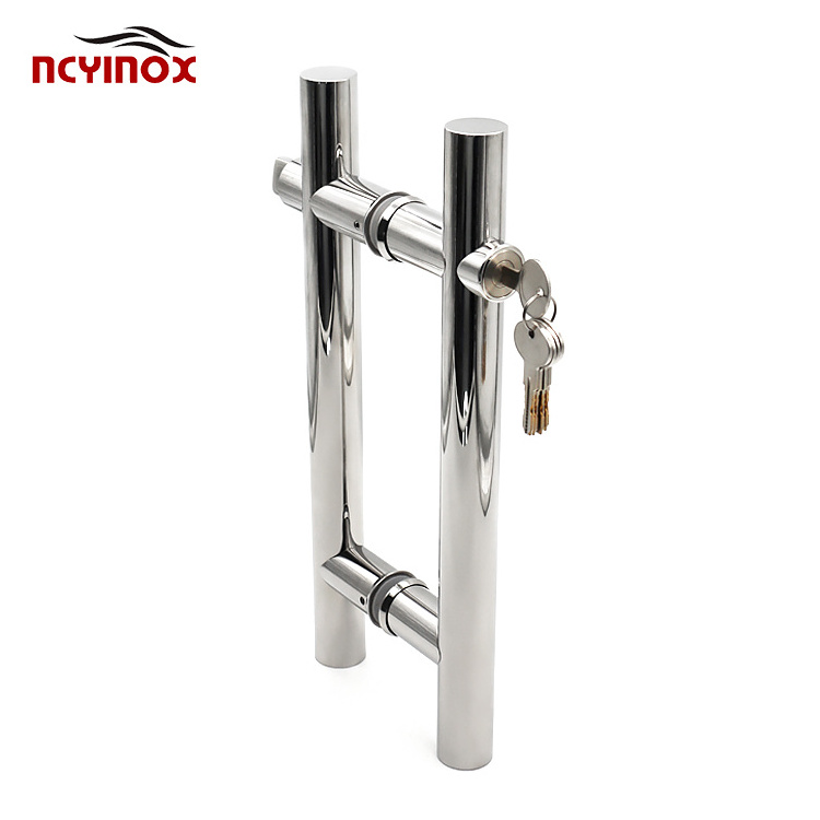 Wholesale round tube mirror stainless steel glass door handle with lock