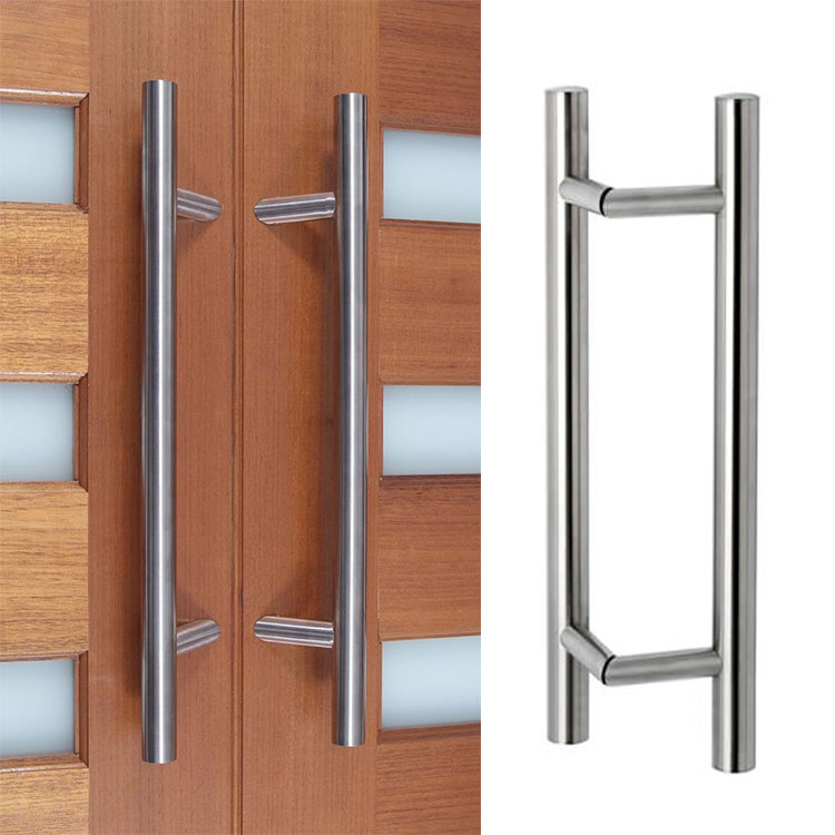 Modern long pull handle offset doors stainless steel glass door pull handle with V foot glass door handle