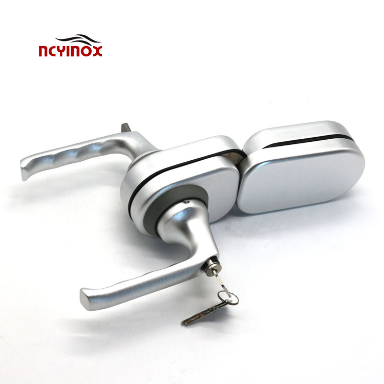 Commercial modern style aluminum Sliding frameless swing glass door lock with handle