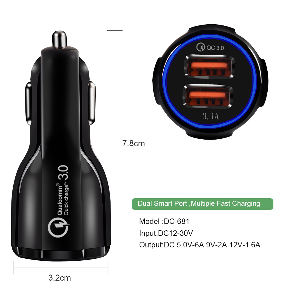 New arrival 30W Fast Metal dual port car usb charger adapter 3.0 quick charger car for iPhone 13 12 11 Pro Max SE XR XS X 8 7 6