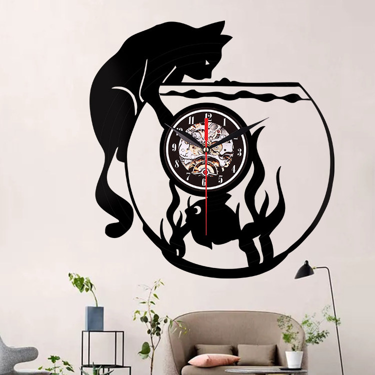 Fish tank creative art vinyl wall clock