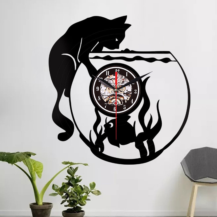 Fish tank creative art vinyl wall clock