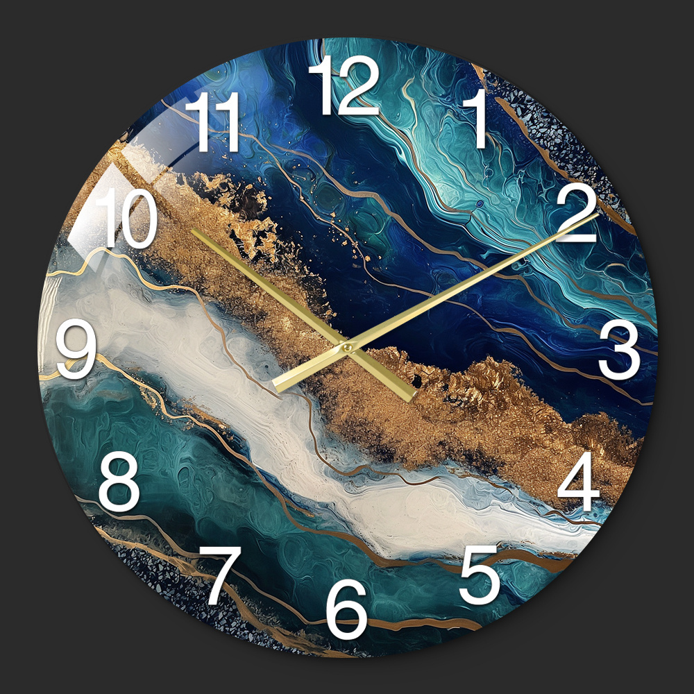 Unique Marble Glass Clock Silent with Abstract Pattern Best Choice for Fashionable Living Room Decoration & Gifts