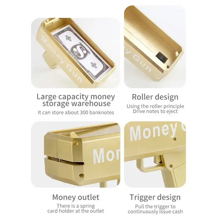 Amazon Hot Sell Wholesale Golden Money Toy Gun for Party Gold Golden Money Gun Make Cash Money Shot Spray