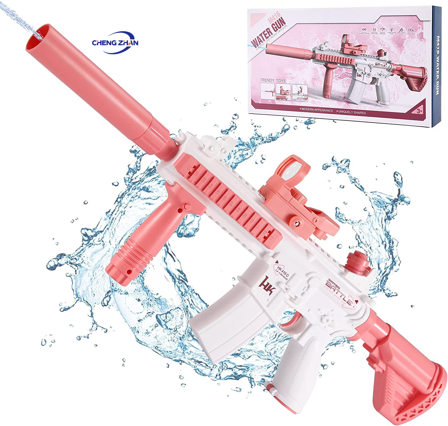 2024 Hot Ssle M416 Pink Electric Water Gun Long Distance Electric Squirt Gun For Kids Automatic Water Gun Toy Summer Outdoor