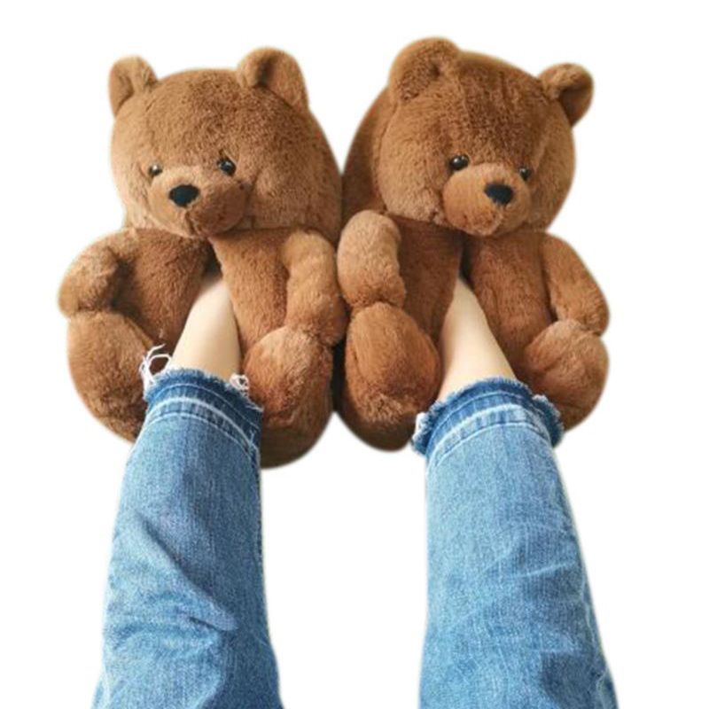 2023 New Teddy Bear Slippers Fluffy Warm Faux Fur Soft Indoor Style Winter House Teddy Bear Slippers for Women Girls