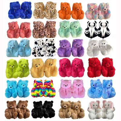 2023 New Teddy Bear Slippers Fluffy Warm Faux Fur Soft Indoor Style Winter House Teddy Bear Slippers for Women Girls