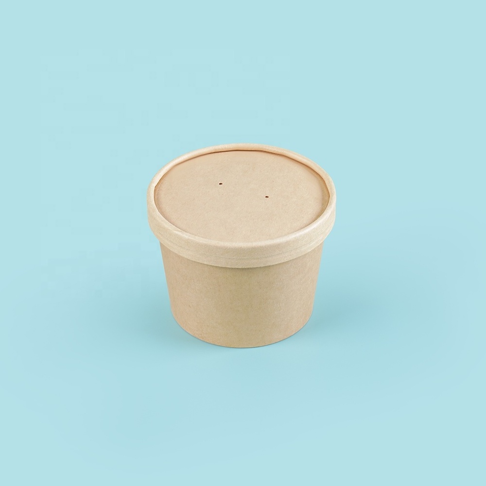 disposable take out paper cups with food container paper soup cup kraft soup bowl hot food container with PP paper lid