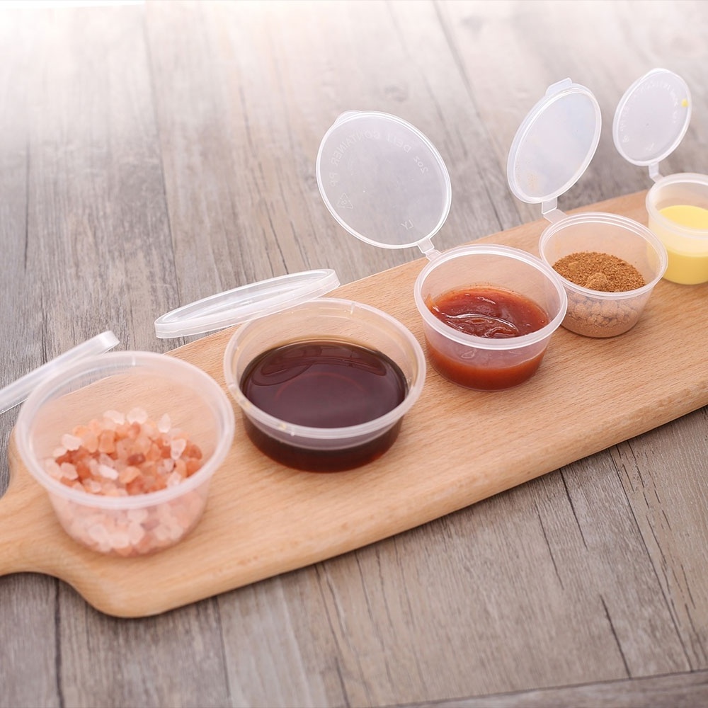 PP plastic disposable sauce containers transparent sauce cups with lids for dipping food