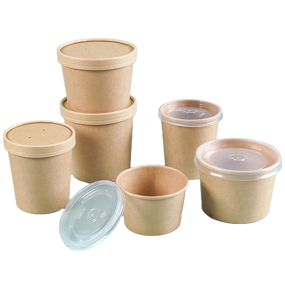 disposable take out paper cups with food container paper soup cup kraft soup bowl hot food container with PP paper lid