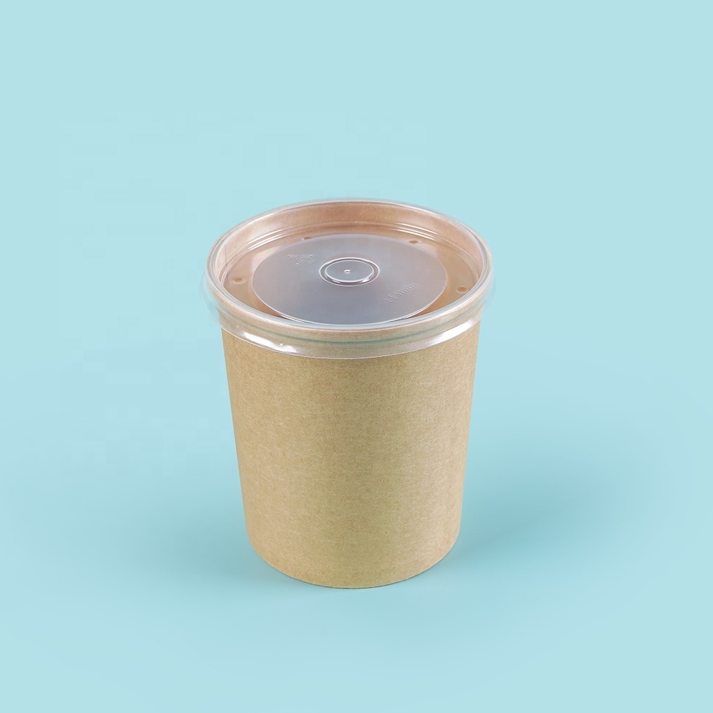 disposable take out paper cups with food container paper soup cup kraft soup bowl hot food container with PP paper lid