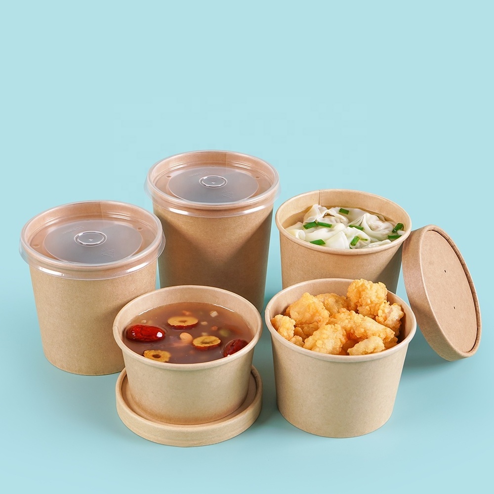 disposable take out paper cups with food container paper soup cup kraft soup bowl hot food container with PP paper lid