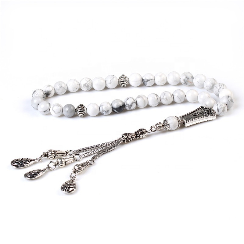 8MM White Turquoise Natural Howlite Stone Islam Tasbih Tespih islamic Masbaha Subha Muslim Prayer Beads Necklace