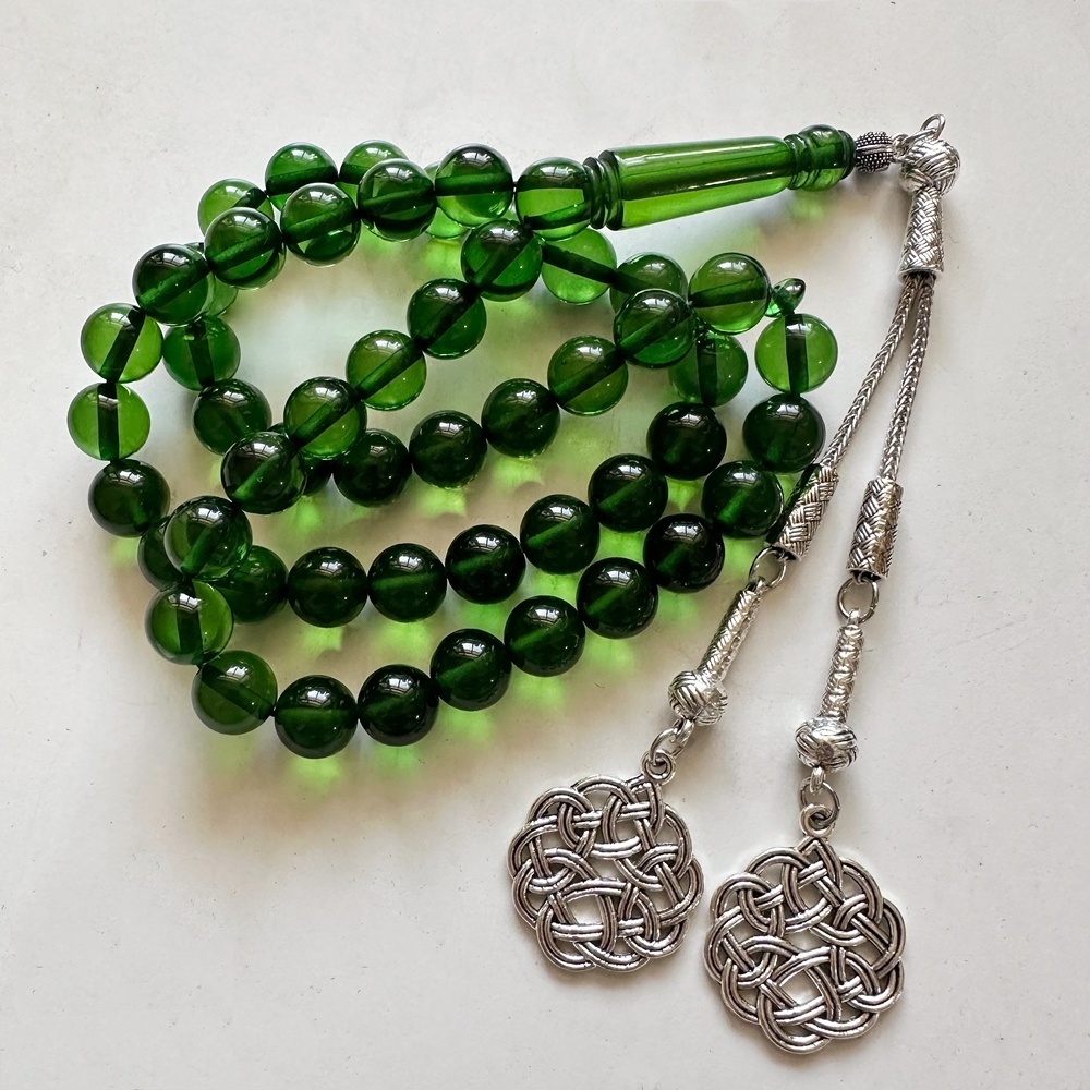 Chunky necklaces medjugorje muslim rosary chain bracelet mate wholesale Green resin amber 10mm muslim prayers beads