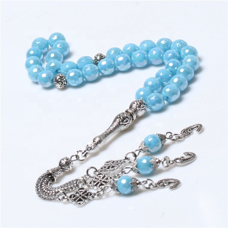 Muslim Rosary 33pcs 8mm Blue Stone Islamic Prayer Beads Best Tasbih