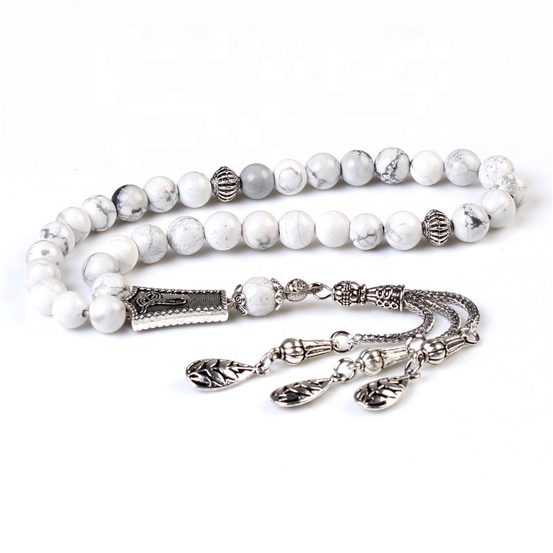 8MM White Turquoise Natural Howlite Stone Islam Tasbih Tespih islamic Masbaha Subha Muslim Prayer Beads Necklace