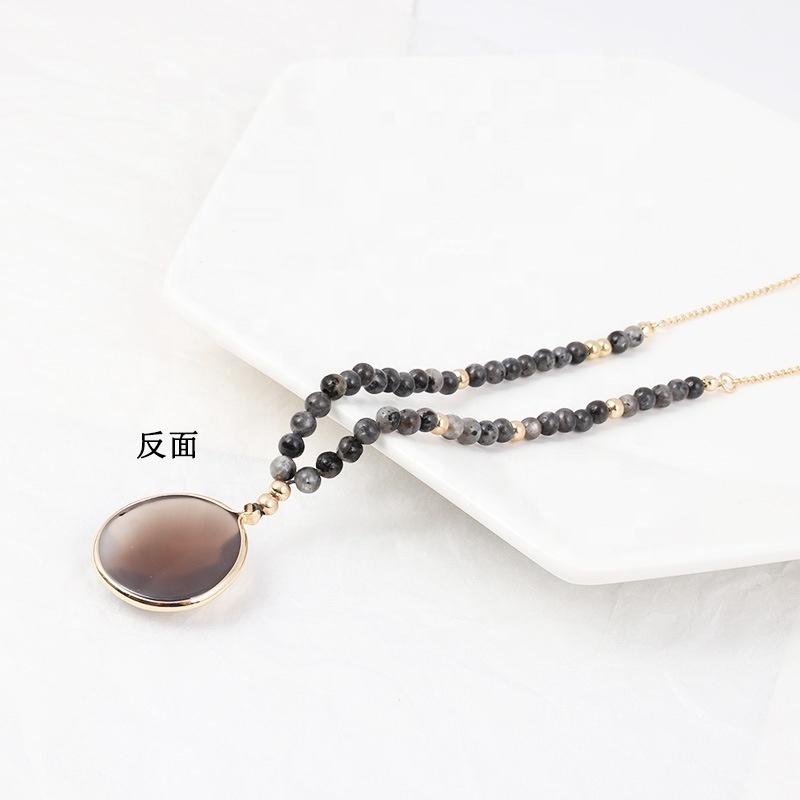 Fashion personality faceted natural gray agate long stone bead trendy necklace