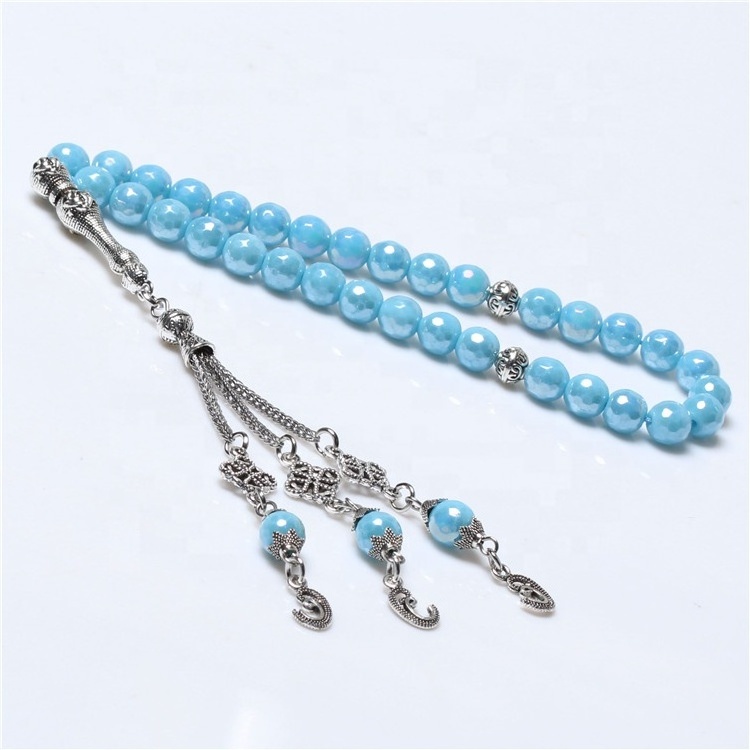 Muslim Rosary 33pcs 8mm Blue Stone Islamic Prayer Beads Best Tasbih