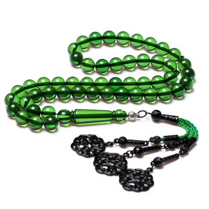 Chunky necklaces medjugorje muslim rosary chain bracelet mate wholesale Green resin amber 10mm muslim prayers beads