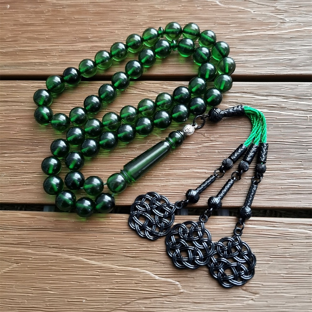 Chunky necklaces medjugorje muslim rosary chain bracelet mate wholesale Green resin amber 10mm muslim prayers beads