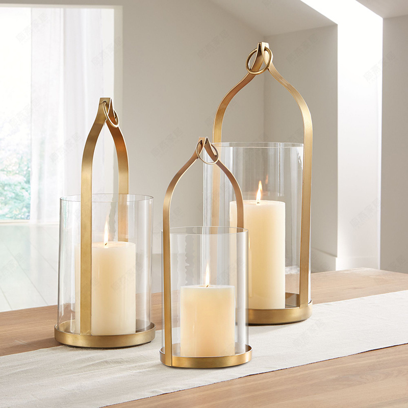 Round Or Square Metal Cluster Candle Holder Glass Pillar Stemmed Gold Taper Jars Candle Holder Jar