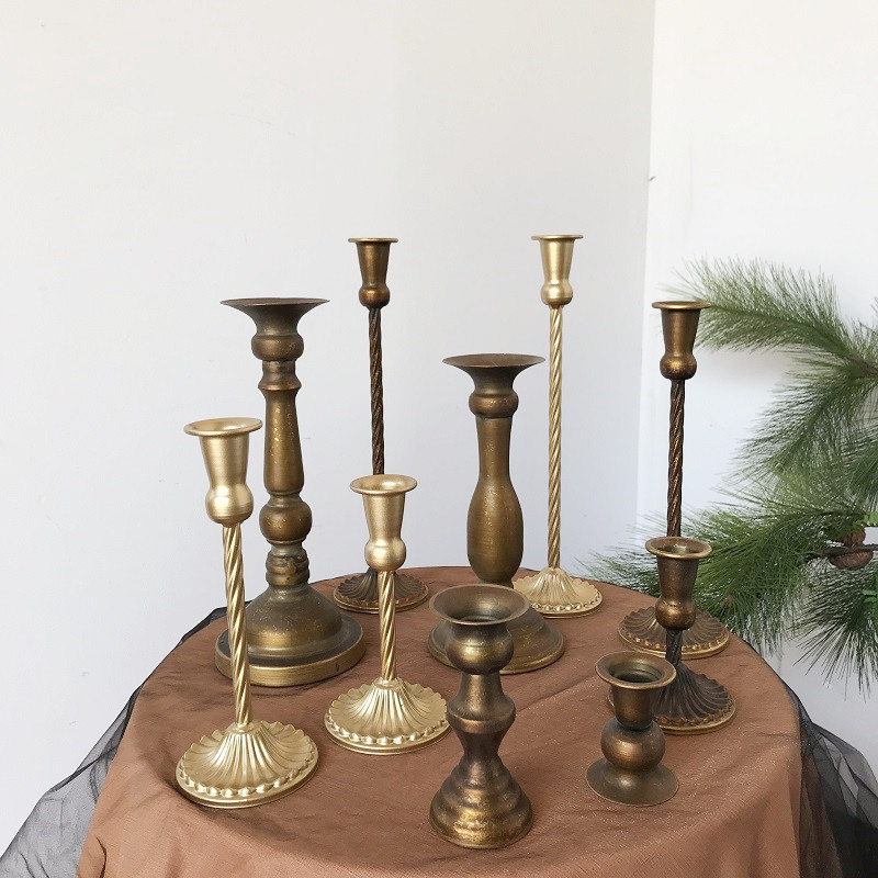 12 Private Label Manufacturer Vintage Candlestick Taper Candle Holders Gold Bronze Candle Stick Holder Set For Candle