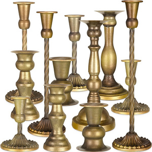 12 Private Label Manufacturer Vintage Candlestick Taper Candle Holders Gold Bronze Candle Stick Holder Set For Candle