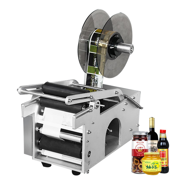 CH-50 Model Hand Press Round Bottle Labeling Machine For Food Sliver Plastic Sticker Labeling Machine With Printer On Plastic