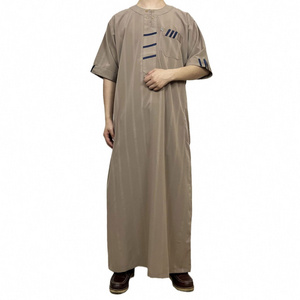 Morocco Islamic Men Clothing Kurta Embroidery Pajama Men'S Jubba Moroccan Short Sleeve Thobe