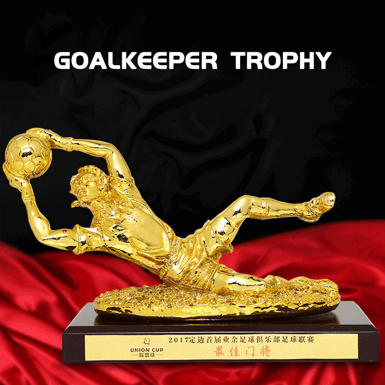 Custom Logo Goalkeepers Figure Out Door Man World Sport Wooden Base Resin Gold Awards Football Trophy