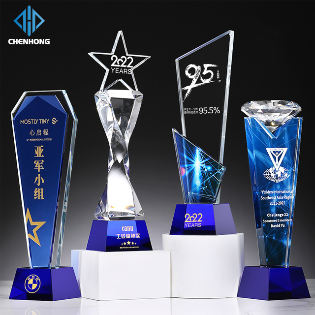 Custom Brand Name Diamond Top Sports Events Outstanding Employees Sublimation 3D K9 Crystal Trophy Award For Vip Souvenir Gifts