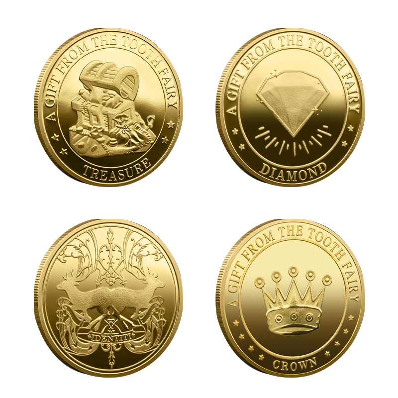 Personalized Factory Custom Logo Cartoon Collecting Commemorative Gold Coins Embossed Metal Craft Souvenir Tooth Fairy Coin